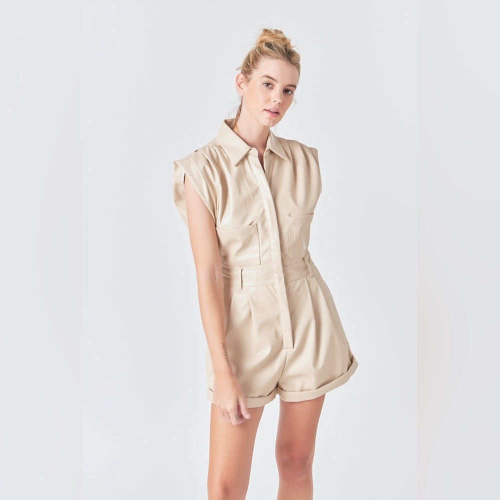 Grey Lab faux leather pleather romper jumpsuit nwt - Picture 2 of 8